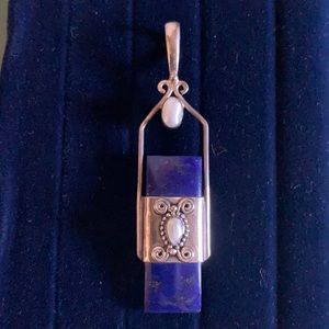 Sterling Silver Pendant with Lapis & Pearl